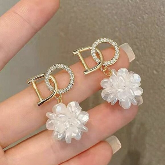 Elegant Stainless Steel Rhinestone Letter and Flower shape Earrings For Women - Picture 1 of 4